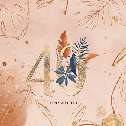 Uitnodiging 40 jaar getrouwd aquarel blad goud look