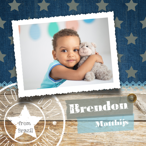 Stoer adoptiekaartje met eigen foto demin en sterren