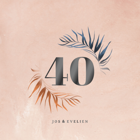 Uitnodiging 40 jaar getrouwd roze watercolor blad