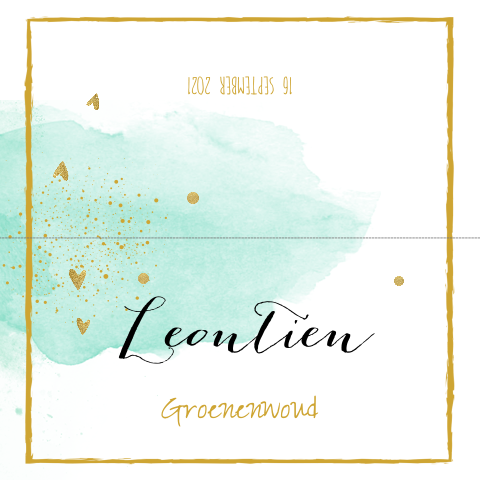 Naamkaartje met groene watercolor om dubbel te vouwen