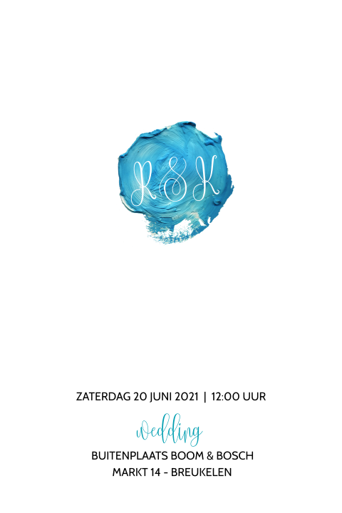 Chic trouwkaart met zee blauw kwast verf rondje