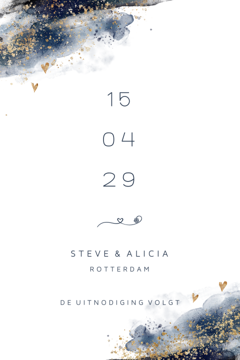 Navy blue enkele save the date donkerblauw watercolor