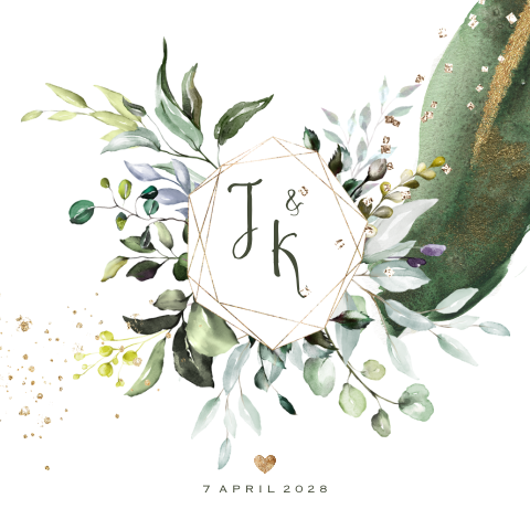 Prachtige eucalyptus bladeren en  krans trouwkaart