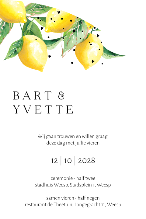 Trouwkaart stans vorm met citroenen