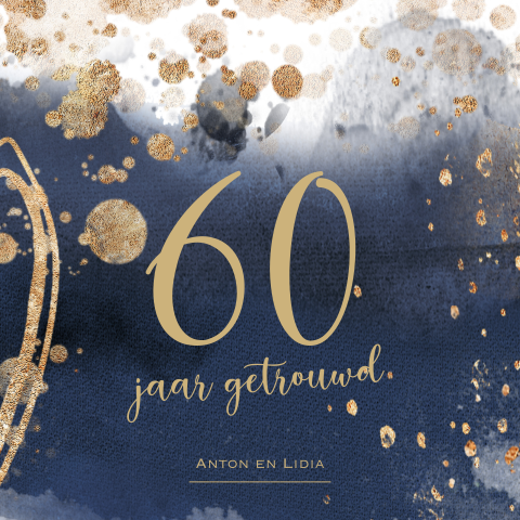 Watercolor uitnodiging jubileum blauw 60 goud look