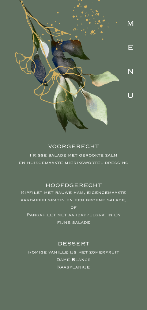 Greenery enkele menukaart donkergroen met blad