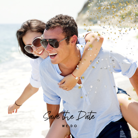 Save the date kaart met confetti explosie