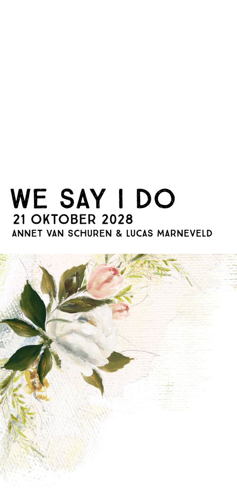 Romantische  trouwkaart met olieverf en boeket