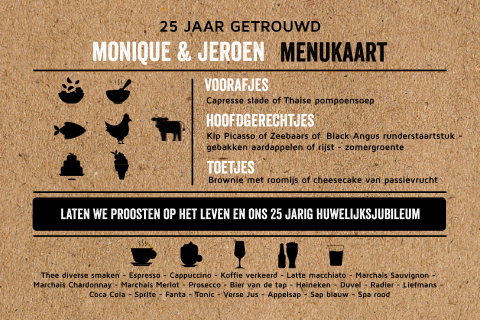 Stoere menukaart met kraft look en silhouet icoontjes