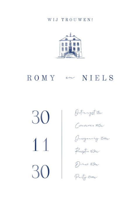 Trouwkaart met organische randen en afbeelding van kasteel