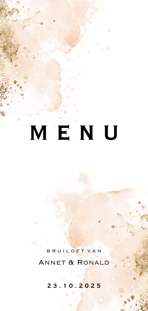 Watercolor menukaart roze goudpoeder look