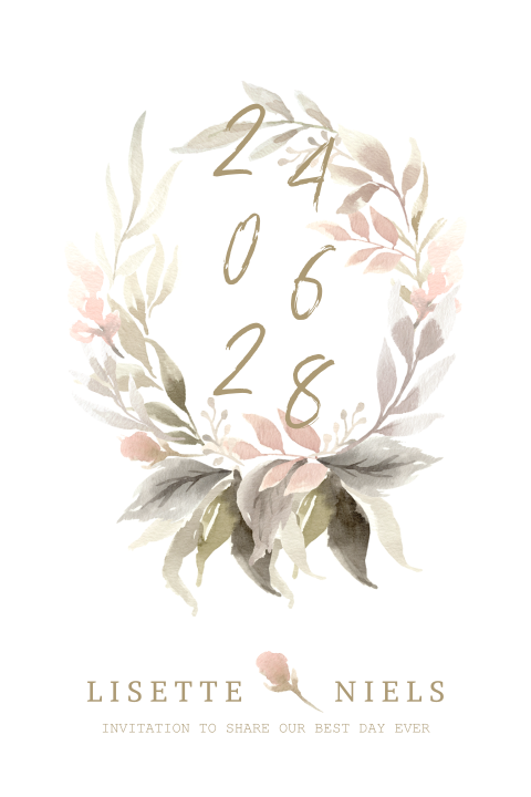 Romantische save the date kaart aquarel bloemen krans