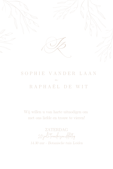 Stijlvolle trouwkaart met subtiele getekende takjes