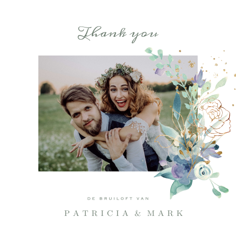 Watercolor pastel trouwen bedankkaart met foto