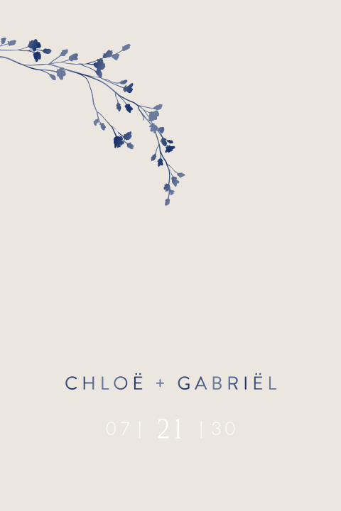 Trouwkaart met bloemen tak en hoogglans folie