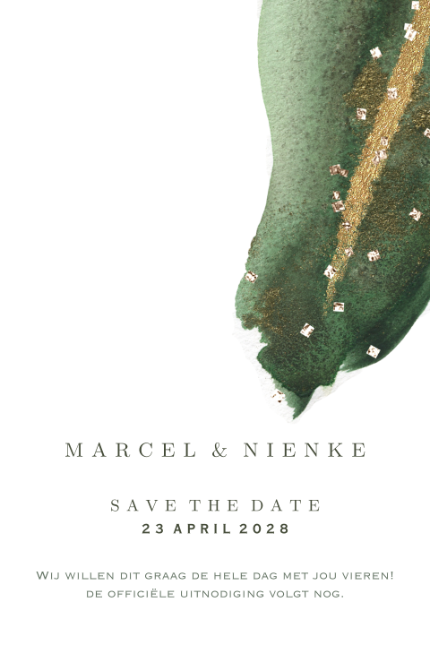 Watercolor greenery save the date kaart verf streep groen