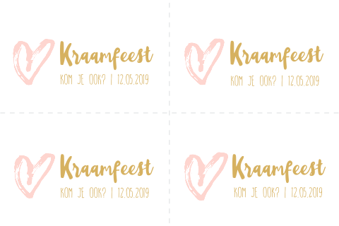 DIY labeltje 4 gelijke delen van kraamfeest roze hart