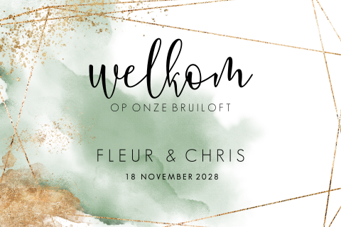 Welkomstposter industrieel bruiloft goudkleur geo lijnen