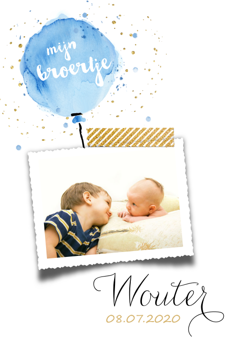 Sweet geboortekaartje broertje met watercolour ballon en spetters