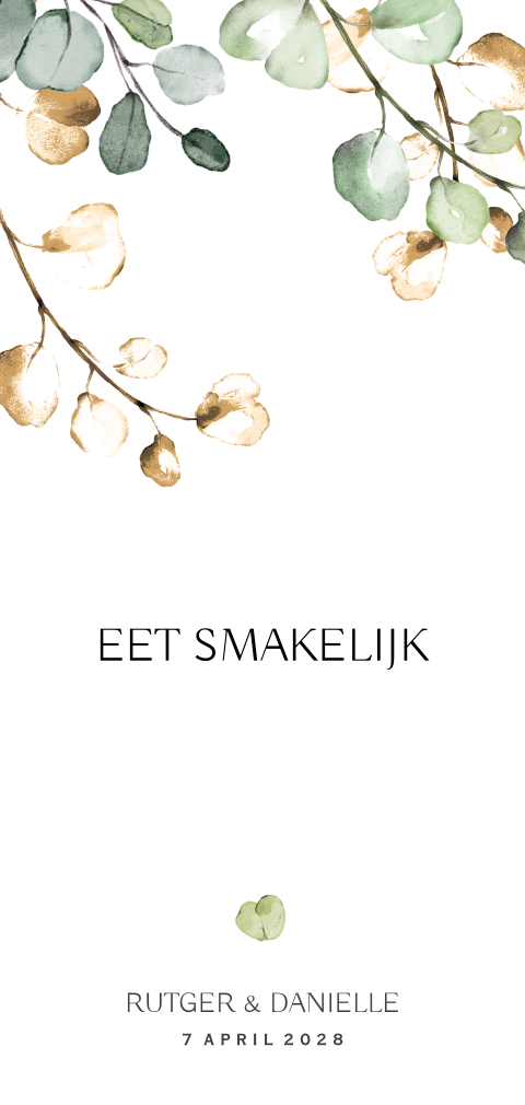 Dubbele menukaart eucalyptus watercolor leaves zelf maken