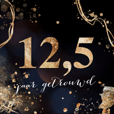 Uitnodiging 12,5 jubileum blauw goud look spetters