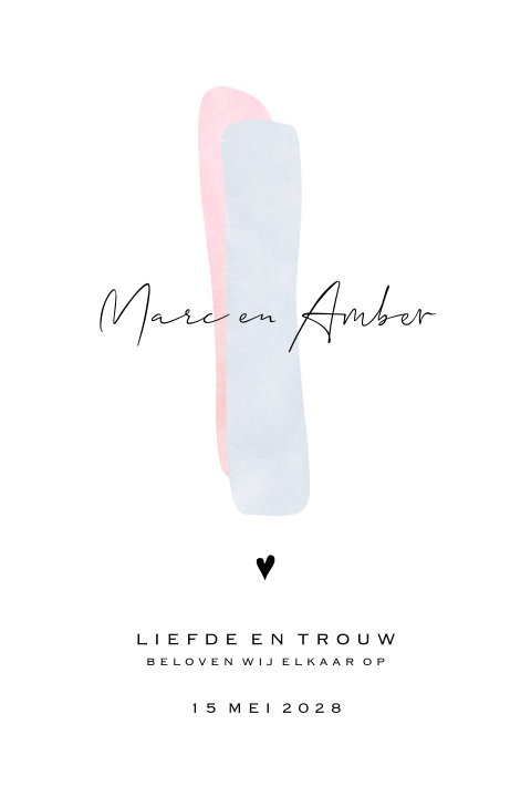 Enkele strak en clean zwart wit trouwkaart