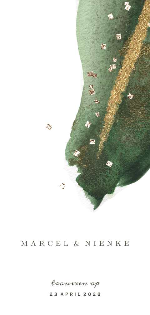Glamour greenery trouwkaart parelmoer donkergroen watercolor