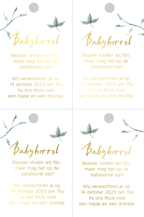 Botanisch DIY labeltje babyborrel met écht goudfolie druk