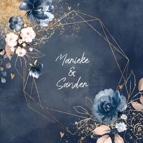 Uitnodiging blauw goudlook chic 50 huwelijksjubileum