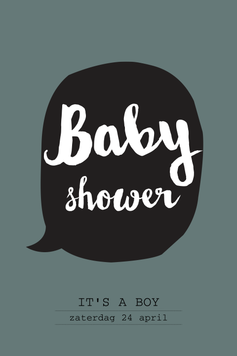 Stoer babyshower kaartje jongen tekst ballon