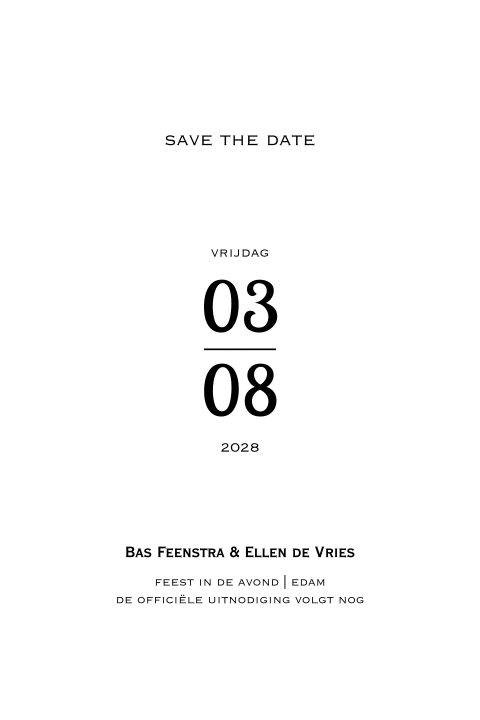Elegant white save the date trouwkaart