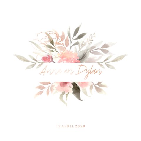 Soft boho flowers watercolor trouwkaart boeket rosefolie