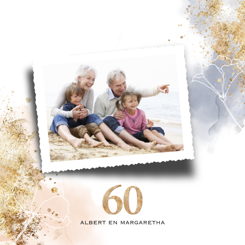 Prachtige watercolor 60 huwelijksjubileum kaart botanisch