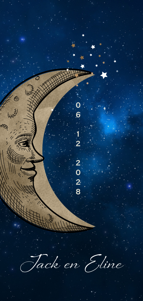 Sterrenhemel trouwkaart langformaat maan