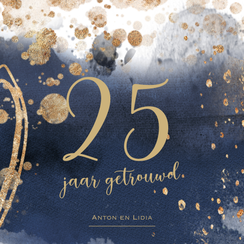 Feestelijke watercolor uitnodiging jubileum blauw 25 goud look