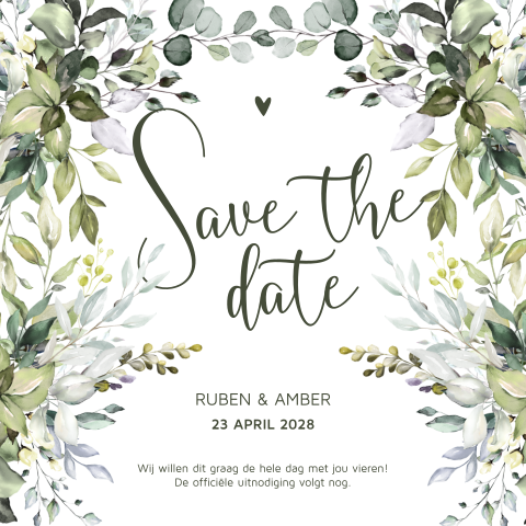 Green eucalyptus bladeren boeket save the date kaart