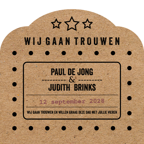 Trouwkaart festival ticket kraft look stans