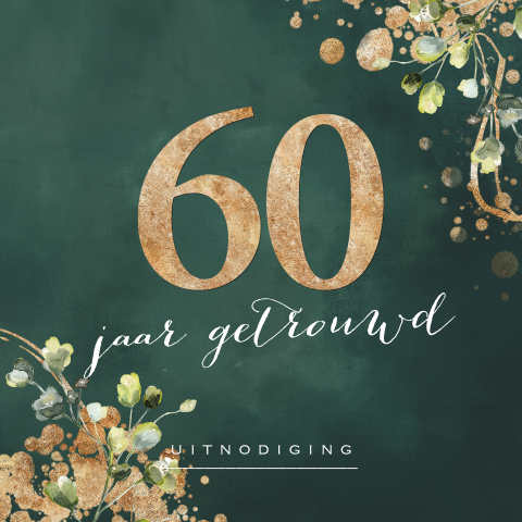 Watercolor 60 uitnodiging jubileum groen goud look kleur