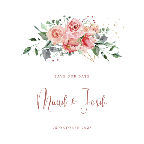 Industrial Romance save our date kaart rozen