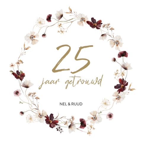 Uitnodiging 25 jaar getrouwd aquarel veld bloemen