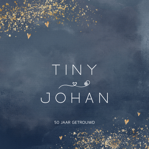 Donkerblauw uitnodiging 50 jaar huwelijk goudlook spetters