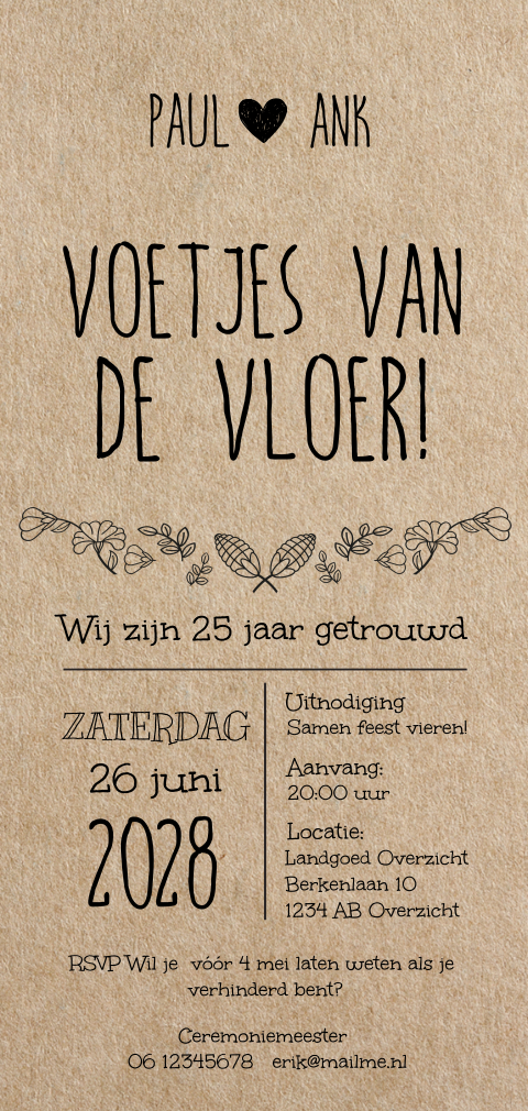 Hippe staande kraft 25 jubileum uitnodiging grafisch