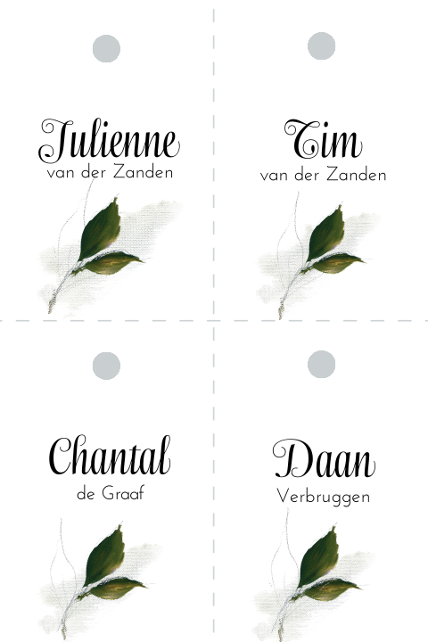 DIY naamkaartje 4 gelijke delen olieverf bladeren