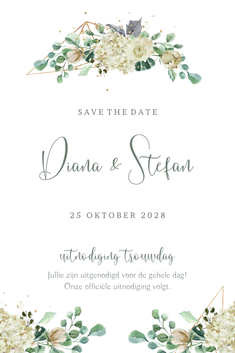 Industrieel botanische save the date kaart witte rozen