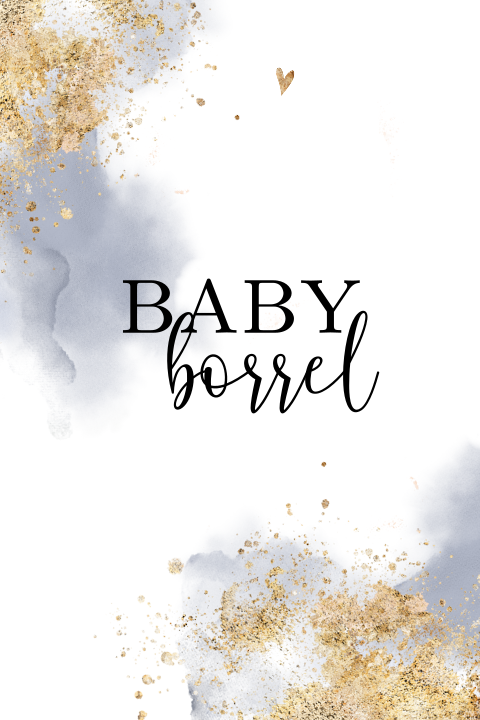 Hip babyshower kaartje blue watercolor goudpoeder