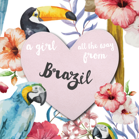 Vintage bohemian adoptiekaartje meisje met vogel en bloemen