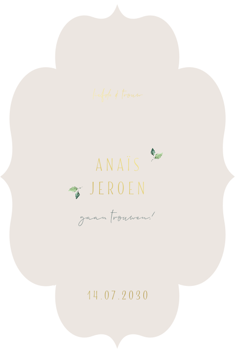 Trouwkaart in originele vorm met foliedruk