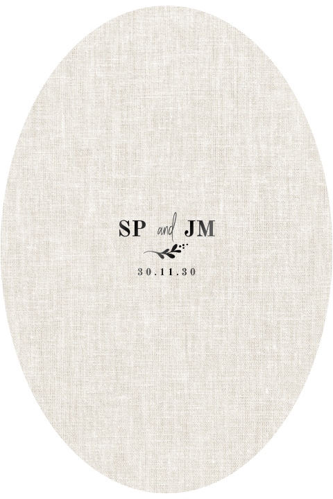Een trouwkaart in een ovale vorm met linnen look