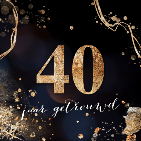 Uitnodiging 40 jubileum blauw goud look spetters