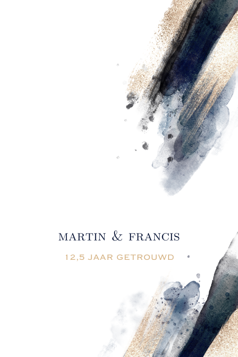 Trendy uitnodiging 12,5 huwelijk blauw goudlook verf strepen